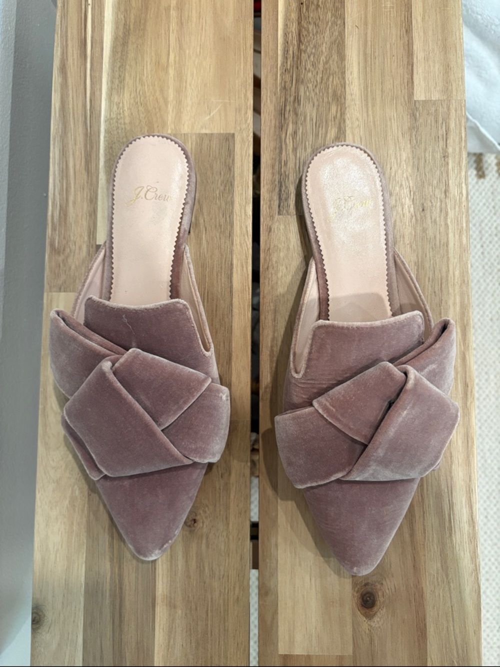 J. Crew Women's Velvet Knotted Pointed-Toe Mules — Dusty Mauve